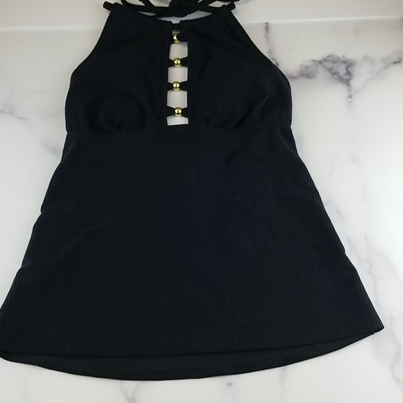 50%OFF Salt & Cove Junior's Black Cutout Halter Ribbed Tankini Swim Top XS - Picture 3 of 8